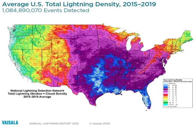 Viasala Lightning Strike Map 2020